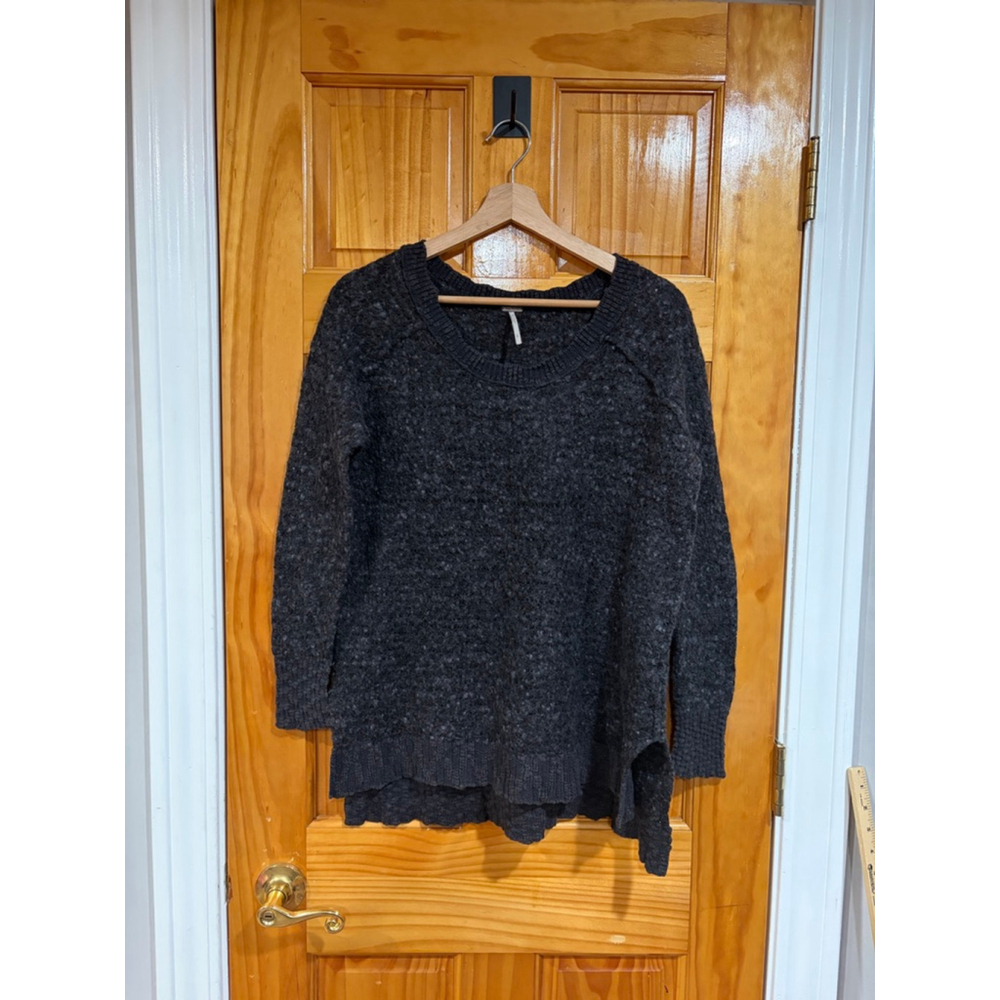 Free People Chunky Knit Pullover Sweater Charcoal Textured Cozy